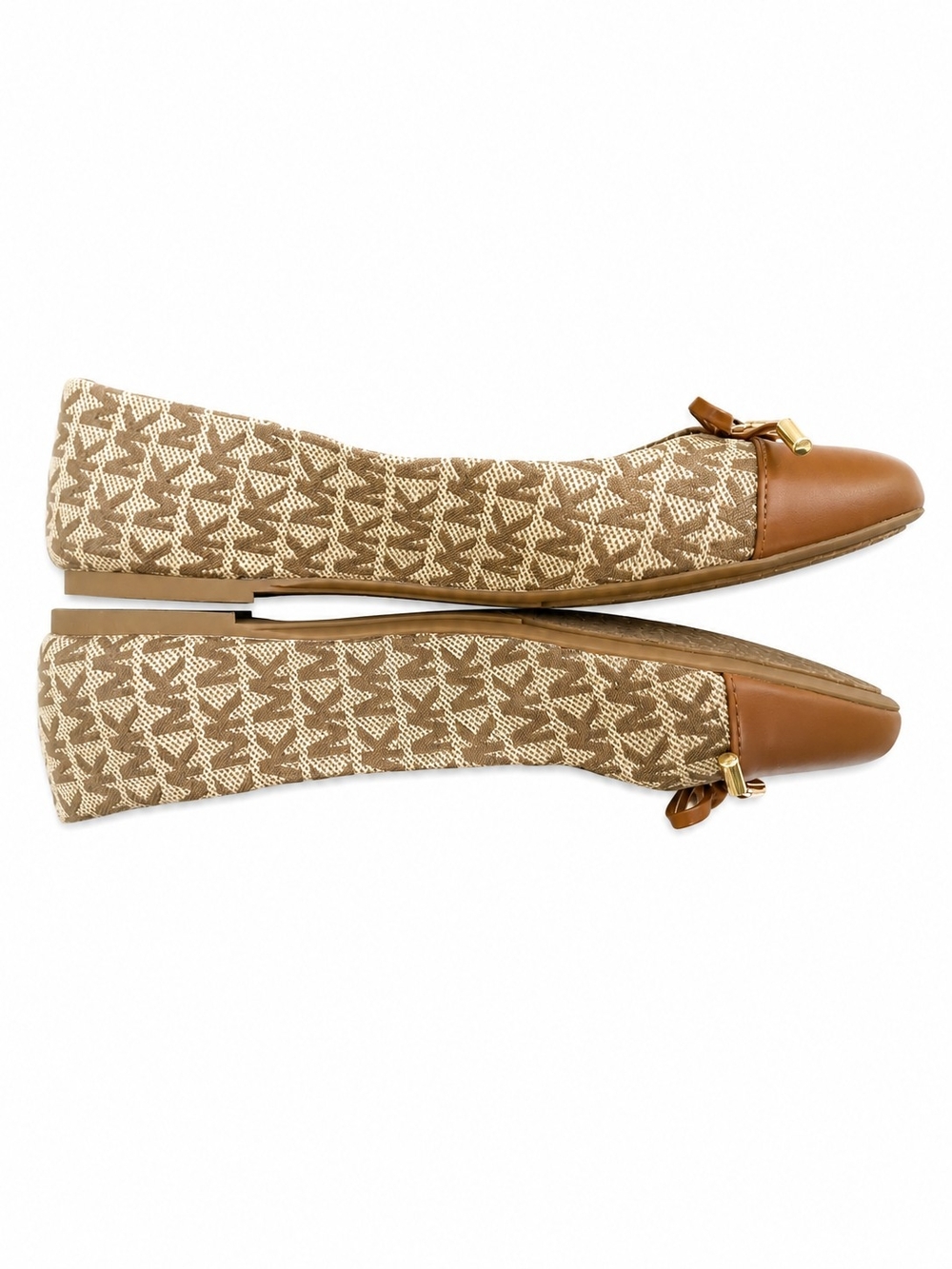 Michael Kors Tan Brown Logo Quilted Ballet Flats with Bow Sz.8 - Picture 4 of 10